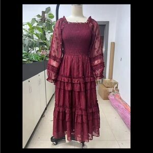 Elegant Burgundy Ruffle Maxi Dress